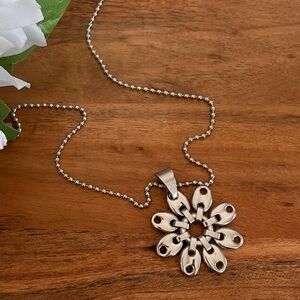 Vintage Edforce Stainless Steel flower necklace with ball chain